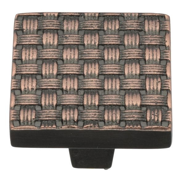 C3631 32-AC • 32 x 32 x 26mm • Aged Copper • Heritage Brass Square Weave Cabinet Knob